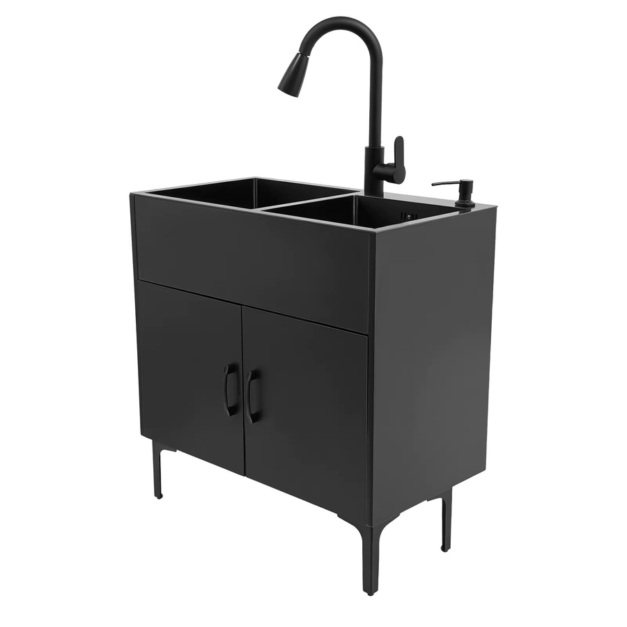Bymaocar Waschbecken-Schrank mit Edelstahl-Waschbecken in Schwarz Matt, freistehendes Spülbecken für Badezimmer und Küche, Breite: 76,2 cm - Bild 4