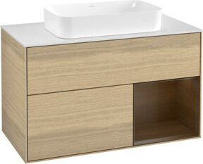 V&B Waschtischunterschrank Finion mit Wandbeleuchtung in Oak Veneer, Braun, Breite: 100 cm, Tiefe: 60,3 cm - Bild 1