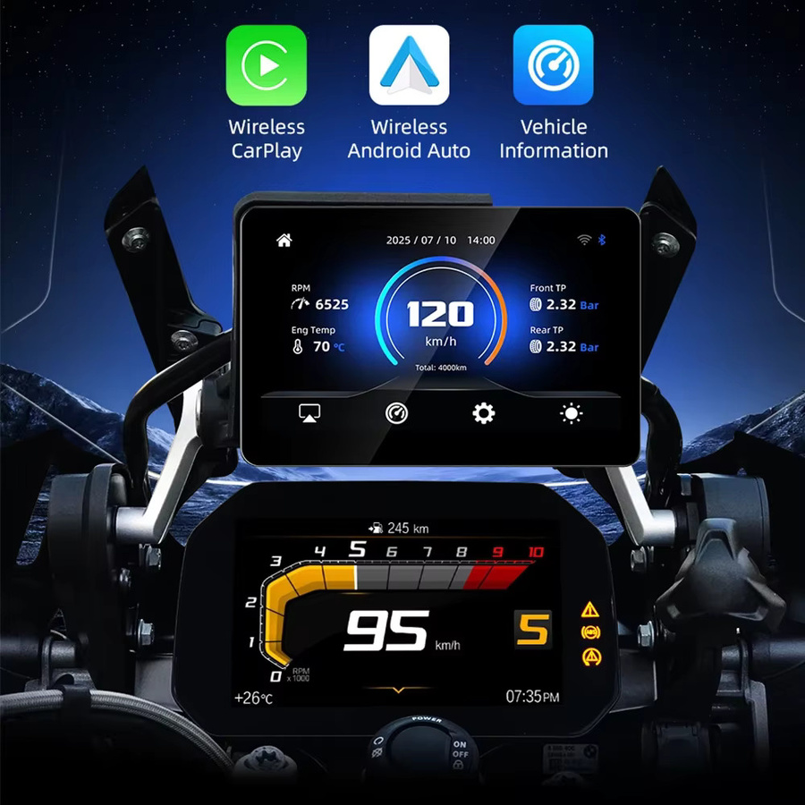 Qzonnect 6,2 Zoll GPS-Navigationssystem mit kabellosem CarPlay und Android Auto für BMW R1200GS R1250GS F800 F900 S1000XR, Schwarz - Bild 2