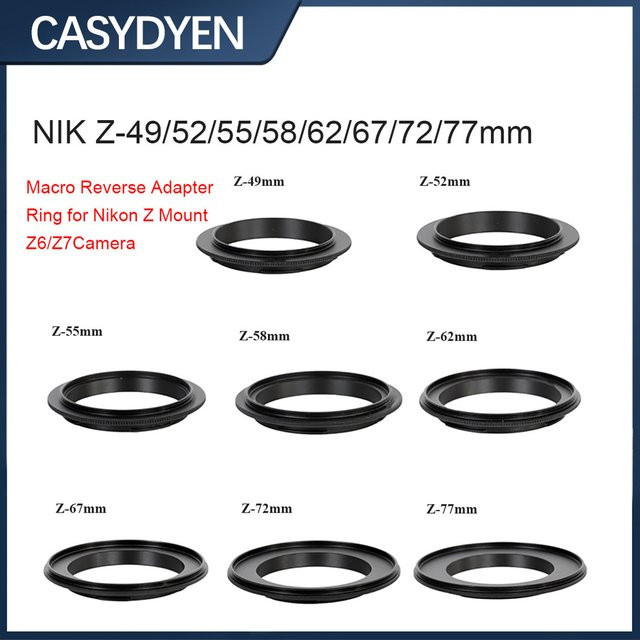 Nikon Z Mount Makro-Reverse-Adapterring Schwarz für Nikon Z5 Z6 Z7 Z9 Z50 Kamera mit 49/52/55/58/62/67/72/77mm Anschlüssen - Bild 1