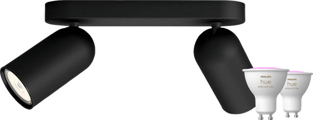 Philips Pongee Aufbauspot in Schwarz mit 2 Philips Hue White & Color GU10 LED-Leuchtmitteln - Bild 1