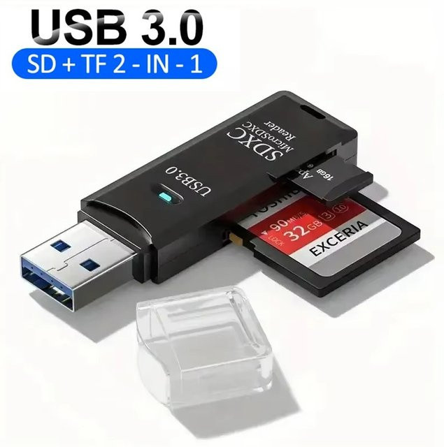 KAFNHCKA 2-in-1 Multifunktionaler USB-Kartenleser für SD und TF Speicherkarten in Weiß - Bild 1
