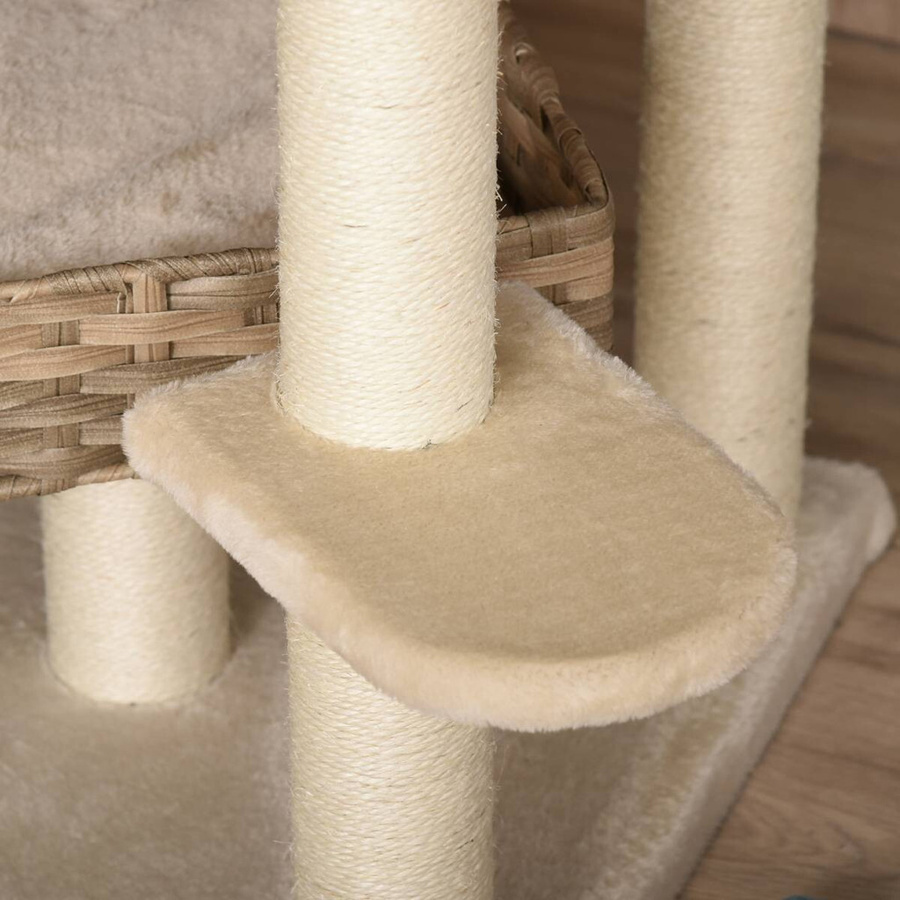 PawHut Kratzbaum mit Katzenhöhle und integriertem Spielzeug in Beige aus MDF, Sisal und Plüsch, B/T/H: 55 x 55 x 174 cm - Bild 3