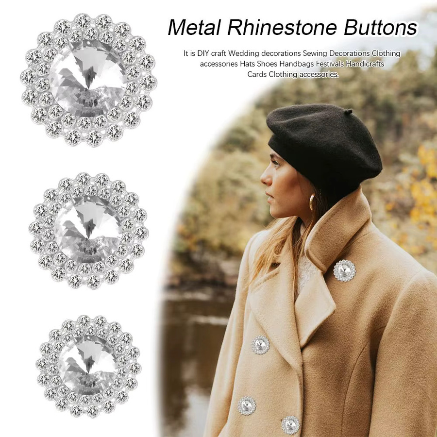 10er Set Metall Knöpfe mit Strass für Handarbeit und Dekoration in Silber - Bild 3