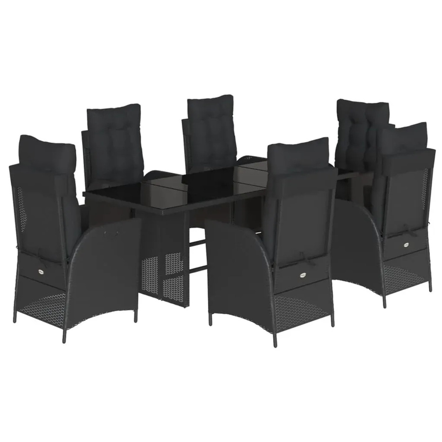 vidaXL 7-teilige Garten-Essgruppe aus Poly-Rattan in Schwarz mit Kissen und Hartglas-Tischplatte - Bild 2