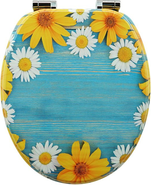 Sanfino WC Sitz Daisies Toilettendeckel aus Holz mit Absenkautomatik in Blue Multicolour B/T/H: 43,5 x 43,5 x 37,5 cm - Bild 1
