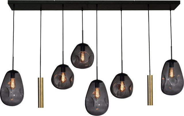 Masterlight Lava 6/2 Pendelleuchte 8-flammig aus Messing antik und Rauchgrau Glas - Bild 1