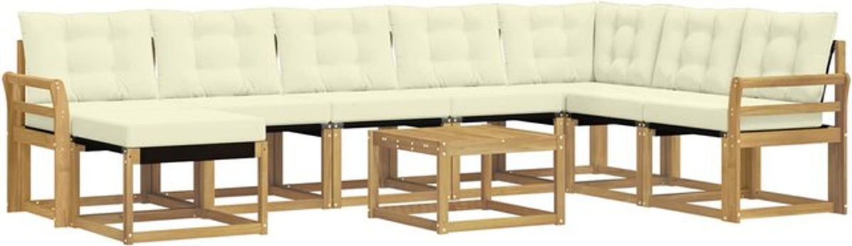 Modernes Outdoor-Sofagarnitur Set aus Akazie und Stoff mit 9-teiligen Kissen von vidaXL in Weiß und Beige - Bild 1