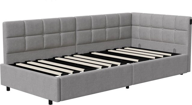 PXloue Tagesbett als Schlafsofa in Grau mit LED-Beleuchtung, USB-Ladestation und Stauraum, B/T/H: 90 x 200 x 75 cm - Bild 1
