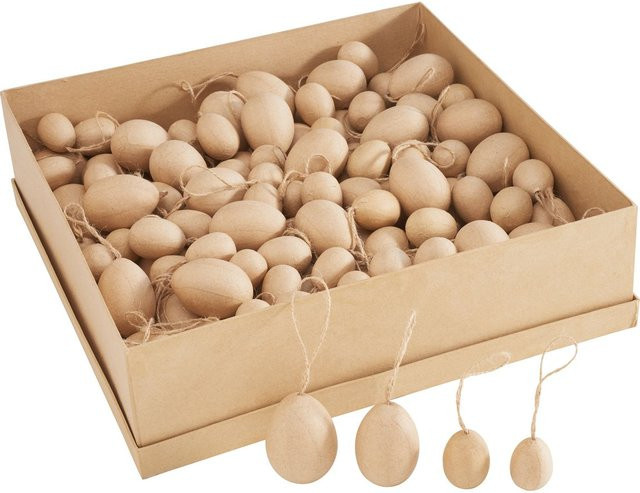 VBS Pappmaché-Eier Größen-Mix in Natur, Braun und Beige für Ostern, 140 Stück - Bild 1