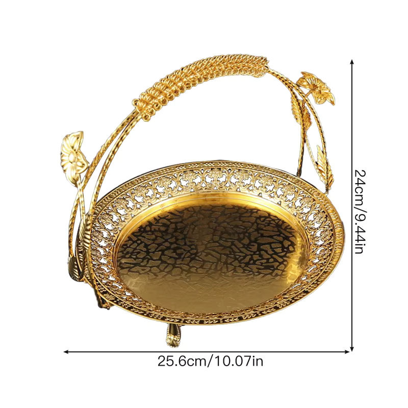 Tragbarer Obstkorb aus Metall in Gold, runder Snack- und Süßigkeiten-Aufbewahrungskorb im europäischen Stil - Bild 2