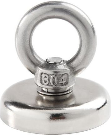MUQZI Recovery Magnet Haken in Silber für Seefischen, Tauchen und Schatzsuche mit 28kg Tragkraft, Maße: 36 x 30 mm - Bild 1