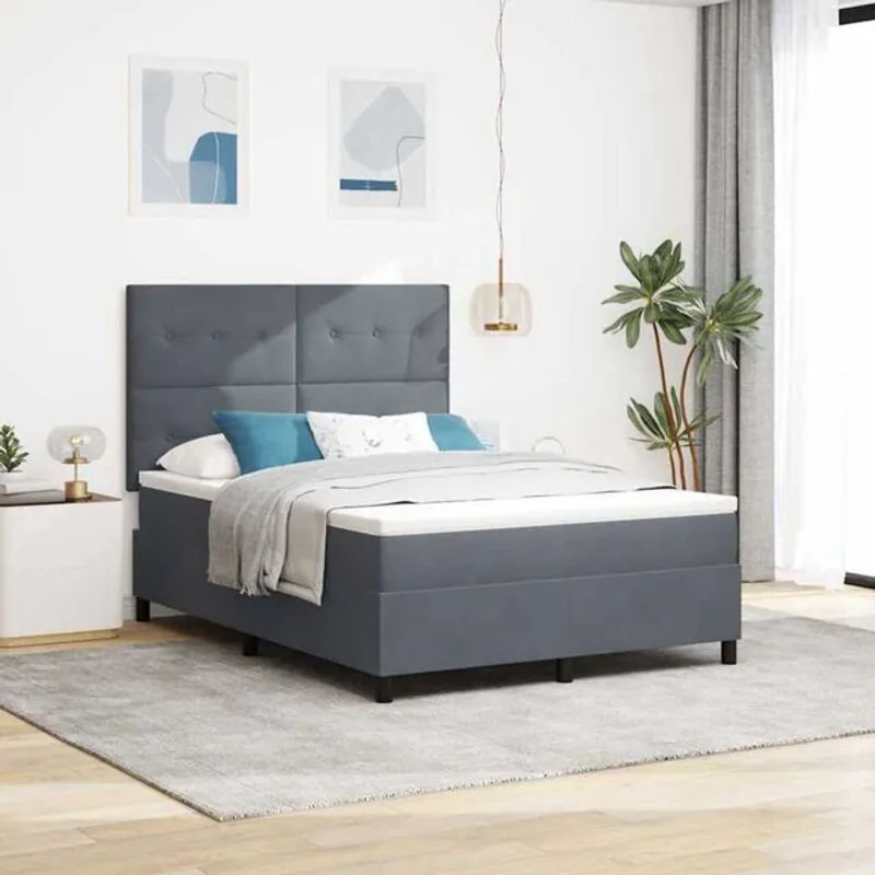 Vidaxl Boxspringbett mit Matratze aus Samt in Anthrazit, B/T/H: 160 x 200 x 128 cm - Bild 1