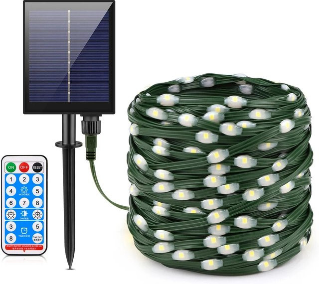 Lcamaw Solar LED Lichterkette mit Lederdraht in Warmweiß für Garten, Hochzeit und Weihnachten, 24V - Bild 1
