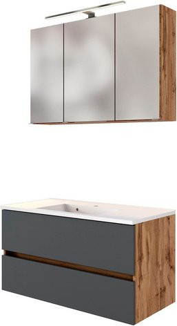 HELD MÖBEL Waschtisch-Set LUCCA in Grau und Weiß, 5-teilig, modern und wandmontiert mit LED-Beleuchtung und Soft-Close-Türen, B/T/H: 100,0 x 46,5 x 66,0 cm - Bild 1