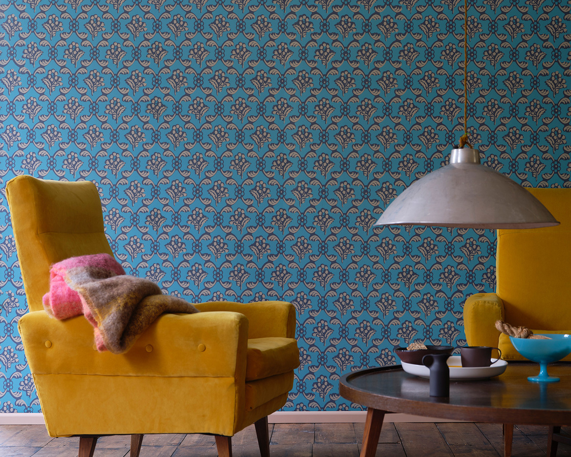 Farrow & Ball Tapete Mid-Century Floral in Blau - Bild 1