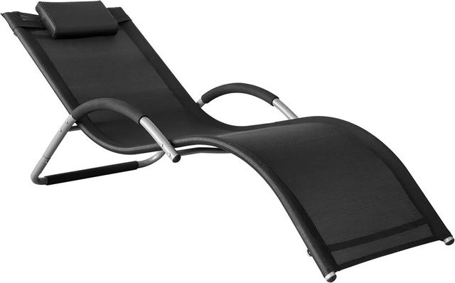 SoBuy Sonnenliege OGS38-SCH aus Metall und Kunstfasergewebe in Schwarz mit verstellbarem Kopfkissen und ergonomischer Form - Bild 1