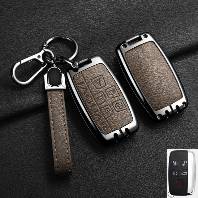 Schlüsselhülle aus Leder und Legierung für Jaguar XF XJ XE S-Type F-Type X-Type F-Pace I-Pace E-Pace Android XFR XKR in Grau - Bild 1