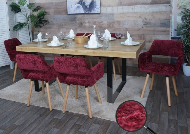 6er-Set Esszimmerstühle MCW-A50 II aus Holz mit Chenille-Stoff in Bordeaux - Bild 1