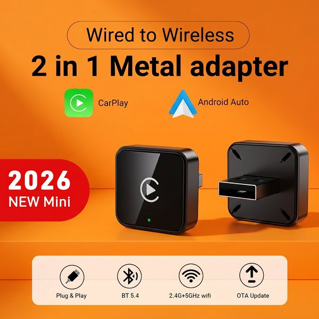 HANG JING 2-in-1 Smart Mini Auto-Adapter Schwarz – Kabelloser CarPlay und Android Auto Universal-Dongle für dein Auto-Entertainment mit Plug-and-Play - Bild 1