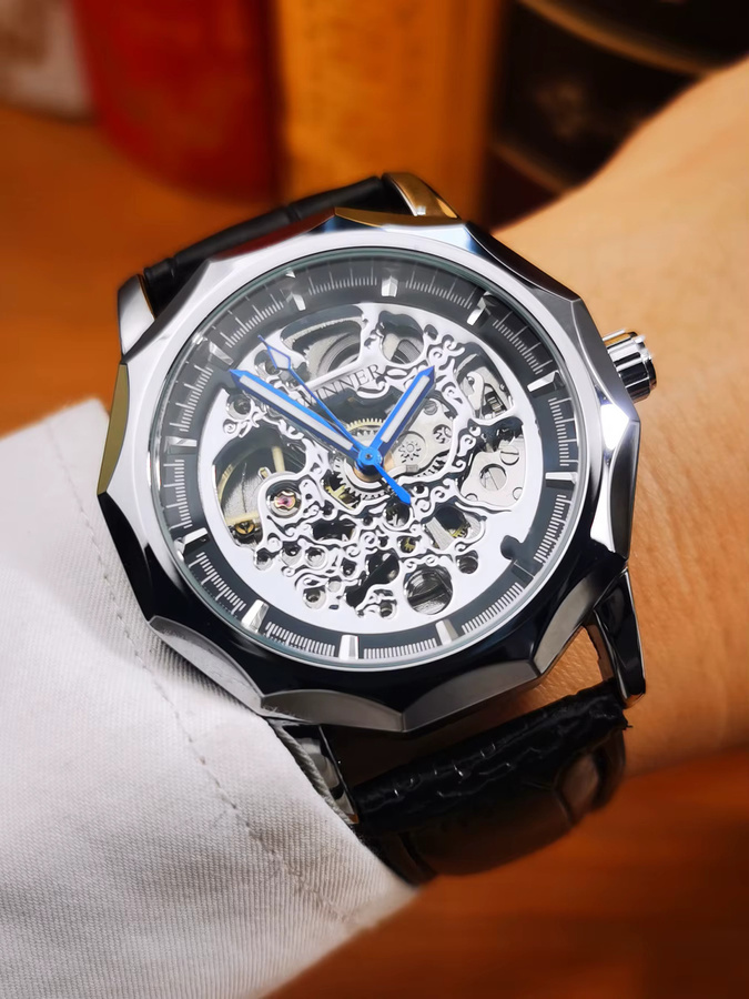 T-WINNER Armbanduhr Automatik, Edelstahl, Leder, Silber, Herren - Bild 3