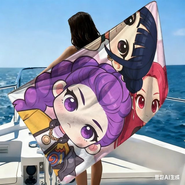 Potdemiel Strandtuch mit Chibi-Anime-Mädchen-Aufdruck aus Mikrofaser, schnell trocknend und leicht, Multicolor - Bild 1