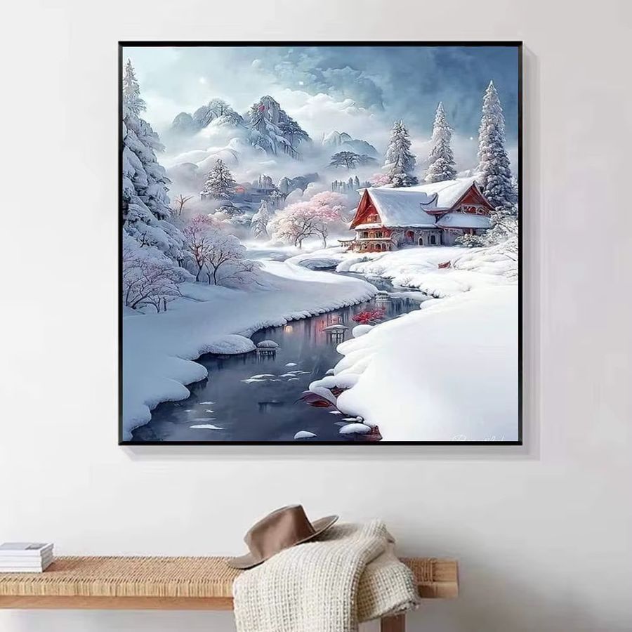 HUACAN Diamantmalerei Winter Wunderland Landschaft Gemütliche Kabine 5D DIY Diamant Stickerei Kit mit Vollbohrer Mosaik Bild in Multicolor - Bild 3
