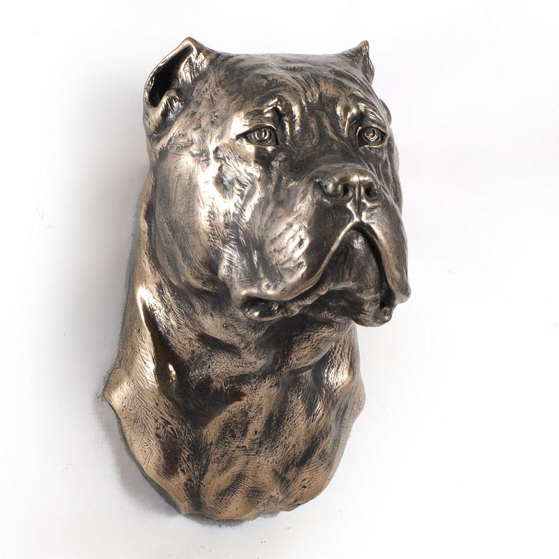 Art-Dog Cane Corso Hundestatue als hängende Büste aus Kunstharz und Metall in Braun - Bild 3