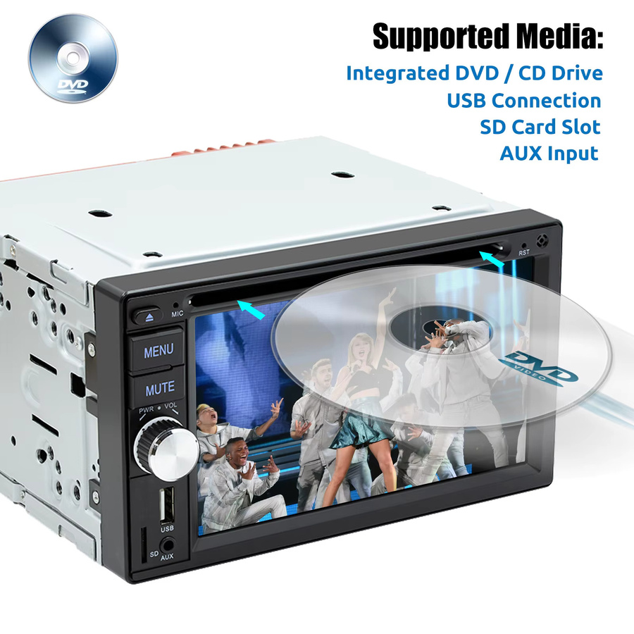 MOPECT Doppel-DIN DVD/CD Autoradio mit 6,2 Zoll Touchscreen, Android Auto, Bluetooth, USB, SD, FM/AM/RDS, Mikrofon und Kamera in Schwarz - Bild 3