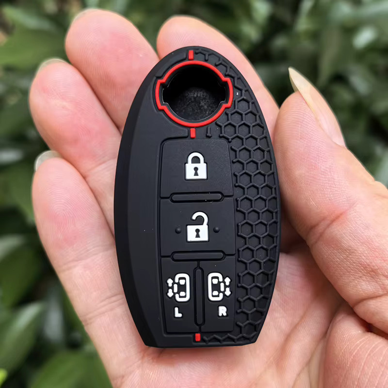 GZKANDM Silikon Autoschlüssel-Hülle für Nissan Quest Elgrand Nv200 Evalia Serena MPV, 4-Tasten Smart Key Case, Schwarz - Bild 2