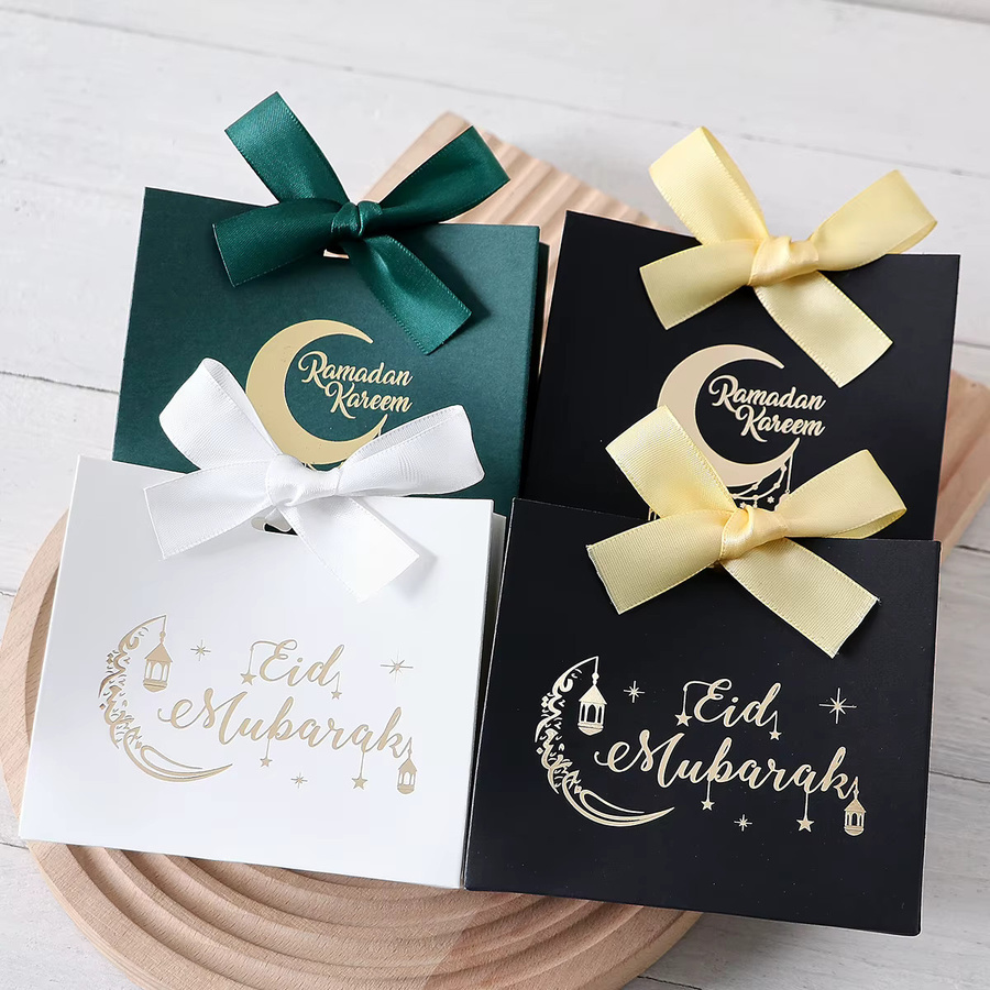 5 Stück Mini-Deluxe-Eid-Geschenkboxen aus Papier in Gold und Grün mit Laternen- und Mondmotiven für Süßigkeiten - Bild 4
