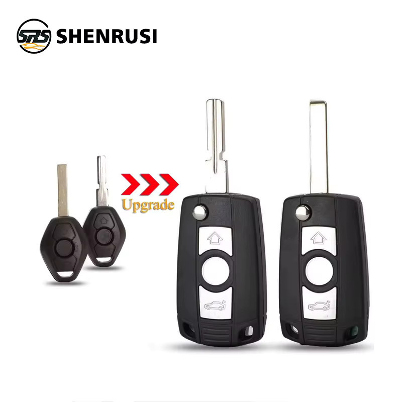 YONSEN 3-Tasten Klappschlüsselgehäuse für BMW E36 E38 E39 E46 E53 E60 E61 E63 E64 E81 E83 E85 E86 Serie X3 X5 Z3 Z4 Fernbedienungsgehäuse in Schwarz - Bild 2