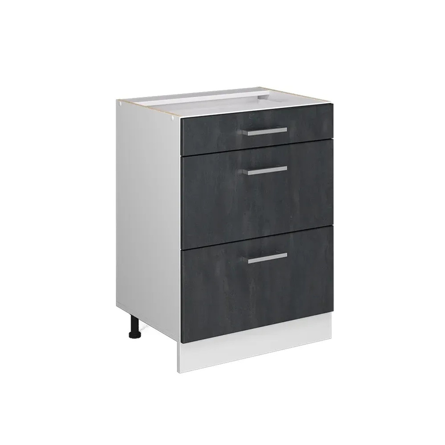 Vicco Küchenunterschrank R-Line Schubladenunterschrank ohne Arbeitsplatte in Schwarz Beton und Weiß, Breite: 60 cm - Bild 2