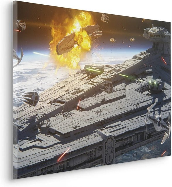 Komar Keilrahmenbild Star Wars The Mandalorian Space Fight Grau, Breite: 60 cm, Höhe: 60 cm - Bild 1