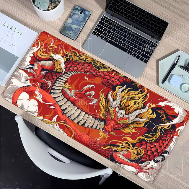 Riccu XXL Schreibtischunterlage Drache mit HD-Druck, rutschfestes Mauspad in Multicolour, B/T: 90 x 40 cm - Bild 1