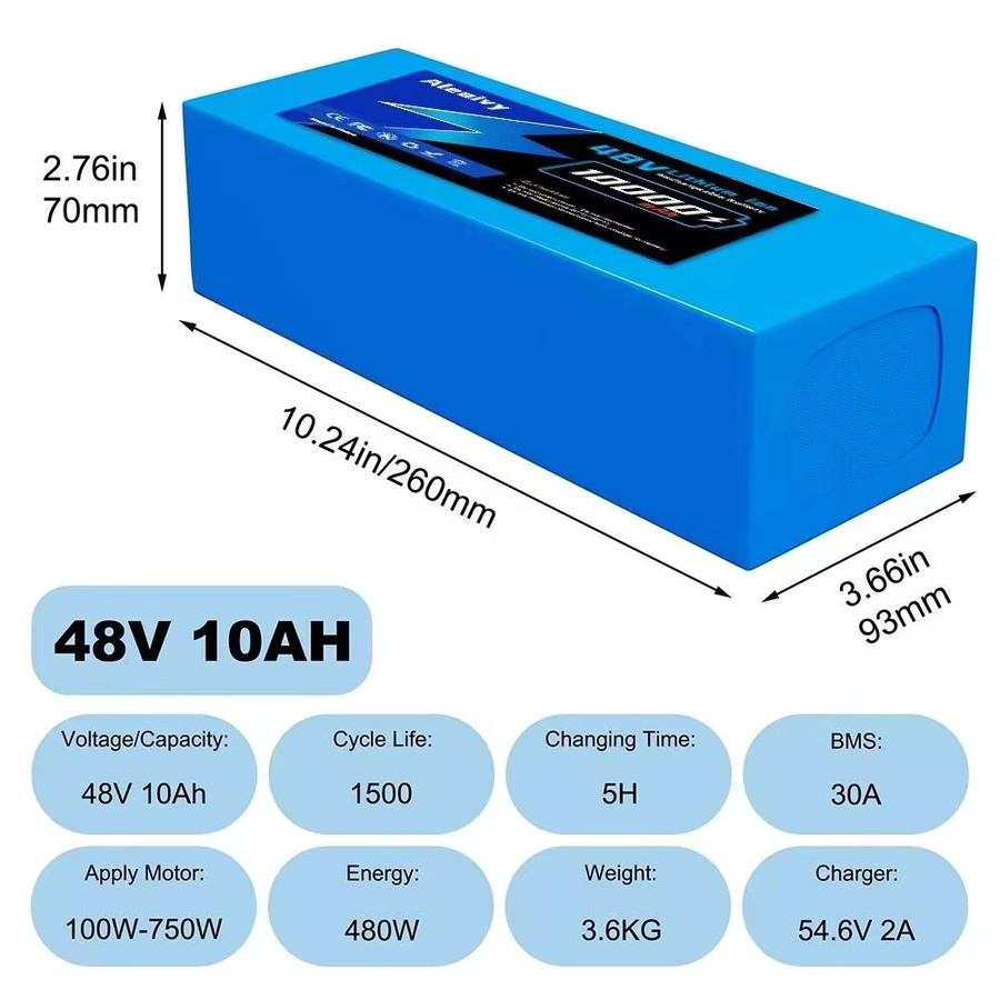 Aleavi Li-Ionen-Akku 48 V 20 Ah mit Ladegerät und 30 A BMS für Fahrrad und Roller, Farbe: Blau - Bild 1