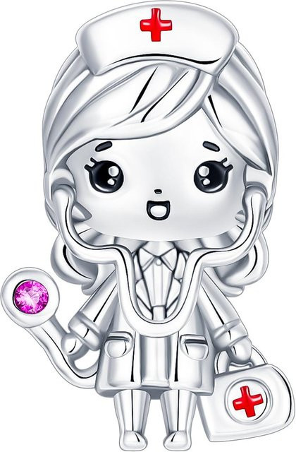 Anhänger Charm Kupfer, Herz, Stethoskop, Spritze, Perle, Weiß, Damen - Bild 1