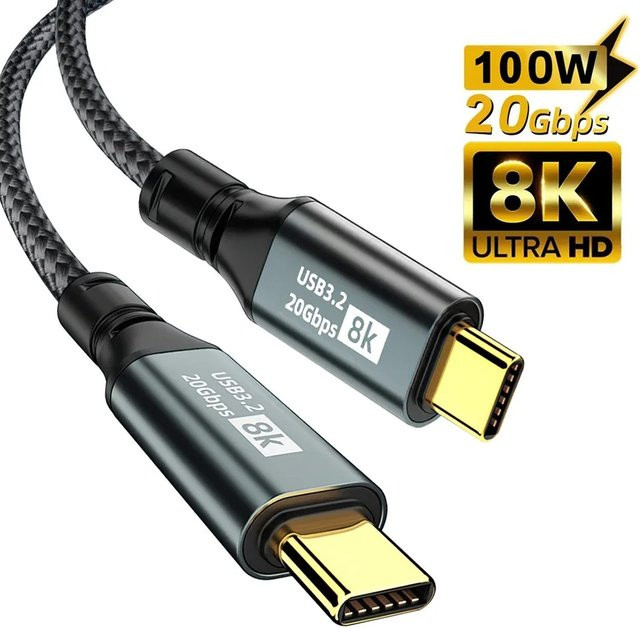 PD100W USB 3.2 Typ C auf Typ C Kabel mit 20 Gbit/s und Thunderbolt 3 Kompatibilität, 8K 60 Hz Datenkabel in Schwarz - Bild 1