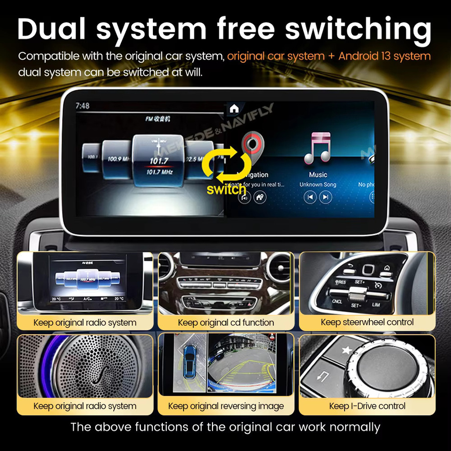 Navifly Android 14 Multimedia Radio für Mercedes Benz E-Klasse W212 E200 E230 E260 S212 mit drahtlosem CarPlay, DSP und Bluetooth in Schwarz - Bild 3