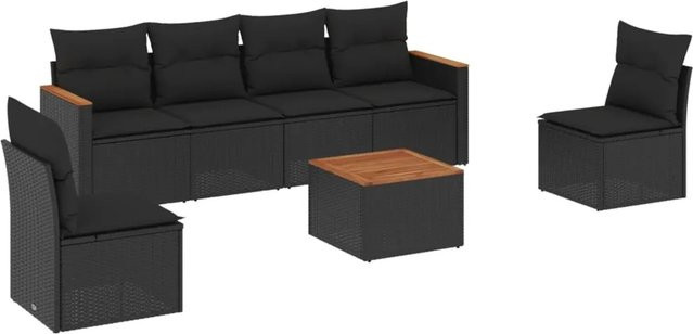 vidaXL 7-tlg. Garten-Sofagarnitur aus Poly-Rattan und pulverbeschichtetem Stahl in Schwarz mit Kissen und Stauraum - Bild 1