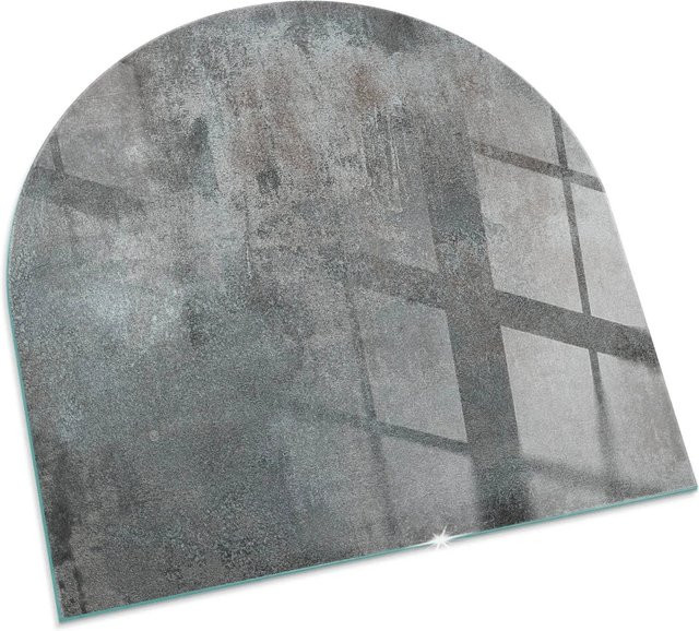 Tulup Kamin-Glasplatte als Funkenschutzplatte in Grau mit roher Oberflächenstruktur, Halbkreis, B/T/H: 100 x 100 x 0 cm - Bild 1