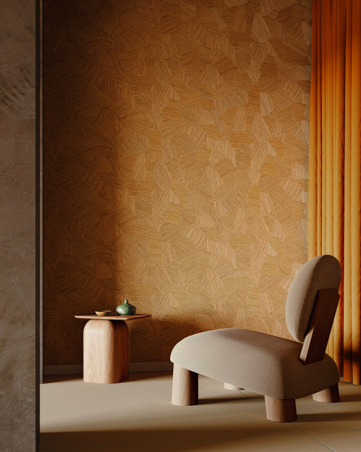 Arte International Tapete Mauna in Tangerine mit abstraktem geometrischem Design in Orange und Braun - Bild 1