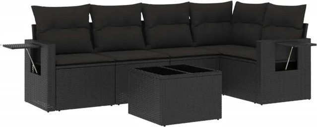 vidaXL 6-teilige Garten-Sofagarnitur in L-Form mit Kissen, Schwarz, aus PE-Rattan und pulverbeschichtetem Stahl - Bild 1