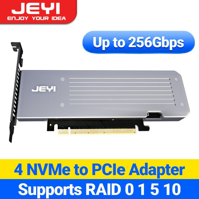 Jeyi PCIe 4.0 x4 M.2 NVMe SSD Erweiterungskarte mit Heatsink für 4x M.2 2280 in Silber - Bild 1