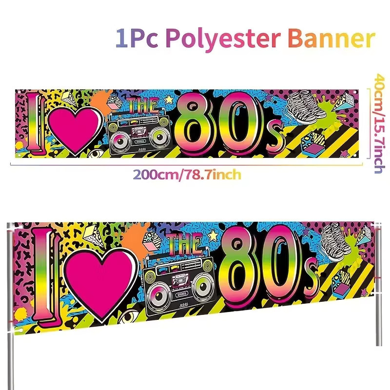 VIKAMA Party-Banner in Rosa mit Retro-90er-Jahre-Muster und Sternen-Design, B/H: 180 x 35 cm - Bild 6