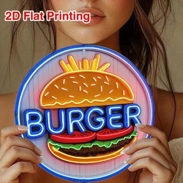 Potdemiel Vintage Burger Metallschild im Neonschild-Design zur Dekoration für Bar und Restaurant - Bild 1
