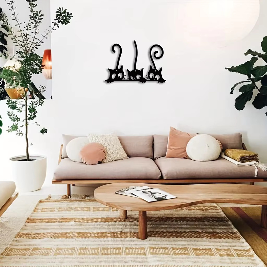 Cifbuy Wandkunst Katze aus Metall in Schwarz als moderne Wanddekoration für Wohnzimmer und Schlafzimmer - Bild 3