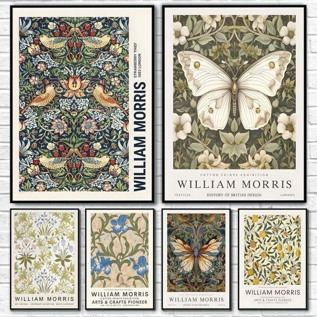 Potdemiel Vintage William Morris Schmetterlings-Poster als Leinwand-Wandkunst mit floralem Motiv in Mehrfarbig - Bild 1