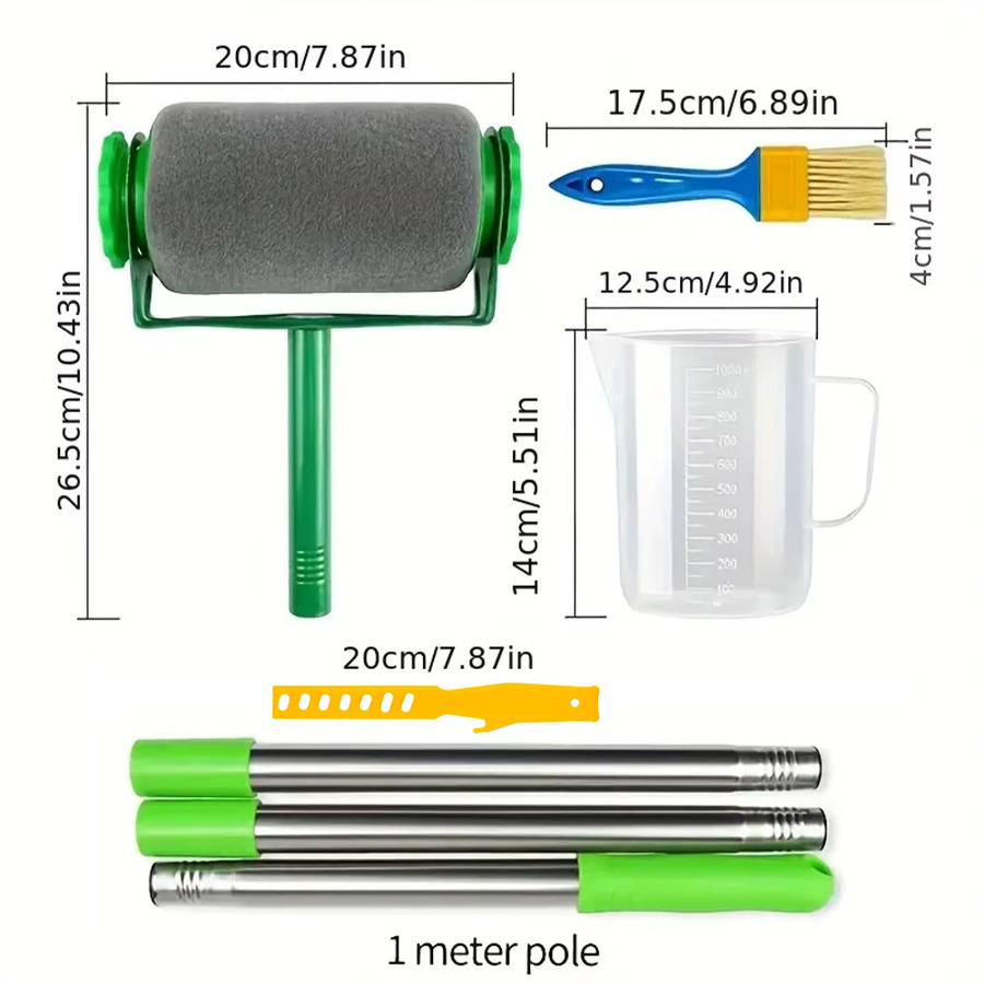 TEMPS DETIR 7-in-1 Multifunktions-Farbrollerpinsel-Set mit 1000 ml Farbmessbecher und 1 m anschließbarem Stab für DIY-Malarbeiten - Bild 2