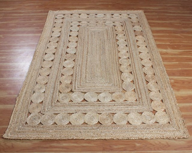 King of the Jute Rugs Runder Jute Teppich in Natur Beige Braun für Wohnzimmer Garten und Terrasse Durchmesser: 210 cm - Bild 1